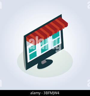 Surveillez la navigation en ligne signe d'achat e-commerce avec un fond abstrait Illustration de Vecteur