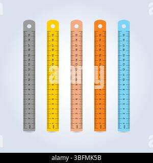 Règle et échelles dans différentes couleurs de l'art avec un fond abstrait Illustration de Vecteur
