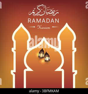 Conception de mosquée Ramzan Moubarak, modèle de publication créative de médias sociaux avec fond abstrait sombre Illustration de Vecteur