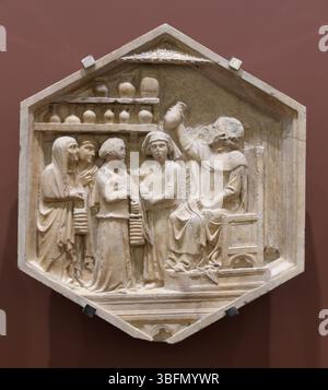Relief hexagonal de la série inspirée de la Genèse sur le Campanile de la cathédrale de Florence, Florence, Italie Banque D'Images