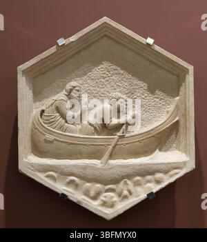 Relief hexagonal de la série inspirée de la Genèse sur le Campanile de la cathédrale de Florence, Florence, Italie Banque D'Images
