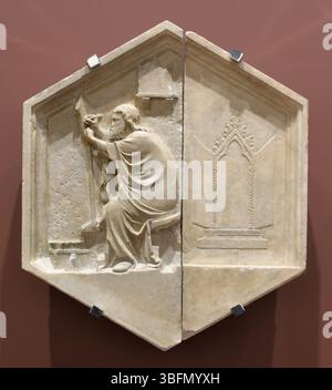 Relief hexagonal de la série inspirée de la Genèse sur le Campanile de la cathédrale de Florence, Florence, Italie Banque D'Images
