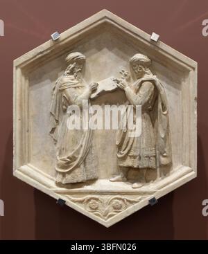 Relief hexagonal de la série inspirée de la Genèse sur le Campanile de la cathédrale de Florence, Florence, Italie Banque D'Images