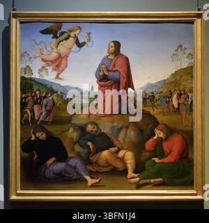 The Agony in the Garden, tempera sur panneau par Perugino, circa 1492, Galerie des Offices, Florence, Italie. Banque D'Images