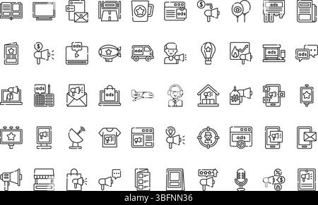 Icônes de publicité icônes icône vectorielle simple. Modèle de conception de symbole d'illustration pour élément d'interface utilisateur mobile Web. Illustration de Vecteur
