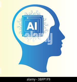 Icône de puce cérébrale d'intelligence artificielle - symbole de tête humaine de technologie ai Illustration de Vecteur
