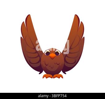 Lettre V enfant animal caractère alphabet comme oiseau brun mignon et amical avec des ailes larges ouvertes. Police de mascotte de zoo drôle, police de caractères anglaise pour enfants. Dessin animé Cute abc type pour les enfants lisant l'éducation Illustration de Vecteur