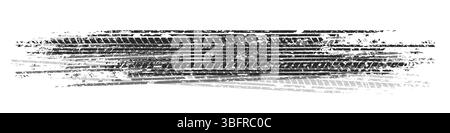 Grunger les traces de pneu avec des éclaboussures de boue et des marques de freinage de roue sales. Silhouettes de sculpture de camion, de voiture ou de moto. Parfait pour le tout-terrain Illustration de Vecteur