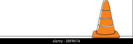 dessin continu d'une seule ligne de cône de trafic orange, illustration vectorielle de dessin au trait Illustration de Vecteur