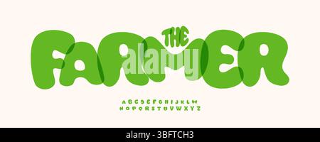 Alphabet de jardin chunky, police arrondie dosée, police de caractères ludique douce pour éco logo branding, style de titre naturel, typographie de dessin animé agricole, végétarien Illustration de Vecteur