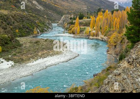 Marcher sur la piste Peregrine Loop Track un jour d'automne, Gibbston Valley, Queenstown, Nouvelle-Zélande Banque D'Images