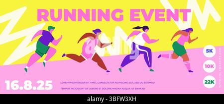 Figurines de coureurs abstraites. Illustration colorée d'un groupe de personnes, hommes et femmes, marathon en cours d'exécution ensemble. Course à pied, les gens courent, coloré Illustration de Vecteur