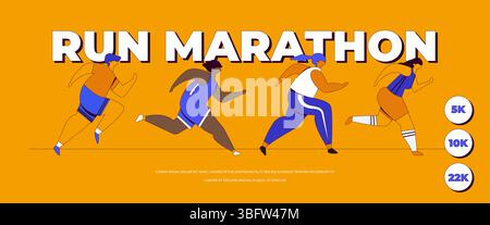 Figurines de coureurs abstraites. Illustration colorée d'un groupe de personnes, hommes et femmes, marathon en cours d'exécution ensemble. Course à pied, les gens courent, coloré Illustration de Vecteur