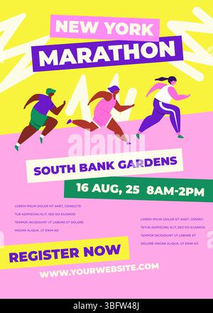 Figurines de coureurs abstraites. Illustration colorée d'un groupe de personnes, hommes et femmes, marathon en cours d'exécution ensemble. Course à pied, les gens courent, coloré Illustration de Vecteur