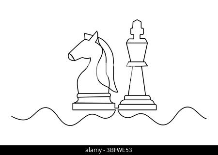 Illustration simple du vecteur d'échecs de chevalier continu d'un dessin d'art à une ligne Illustration de Vecteur