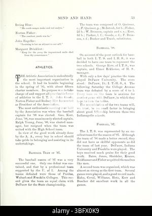 Page 59 du numéro de mai 1898 de « Mind and Hand », volume 4, numéro 1, offrant des articles et des idées approfondies sur des sujets psychologiques et philosophiques pertinents pour le discours académique de l’époque. Banque D'Images
