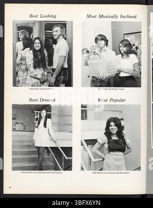 La page 50 de l'annuaire des images de 1974 présente une combinaison de photographies d'élèves franches et de scènes de classe de l'école secondaire Edgewood. Banque D'Images