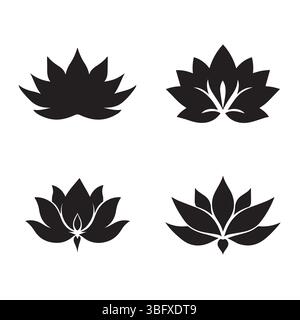 Lotus Flower Silhouette Icon Set pour Spa, Yoga et nature Design Illustration de Vecteur
