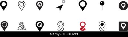 Une collection d'icônes de repérage diverses pour les cartes numériques et les applications de navigation offrant divers styles et fonctionnalités pour l'interface utilisateur desi Illustration de Vecteur