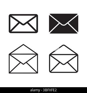 Jeu minimal d'icônes courrier et enveloppe pour E-mail, message et conception de l'interface utilisateur Illustration de Vecteur