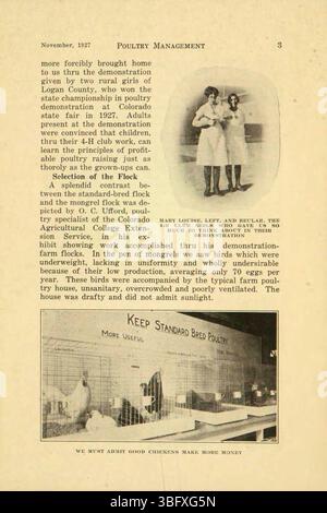 Cette page de *The Better Poultry Special* (novembre 1927) se concentre sur les techniques efficaces de gestion de la volaille, offrant des conseils sur les soins et l'entretien pour l'élevage de volailles. Banque D'Images