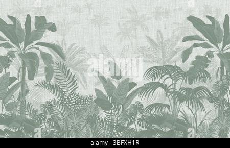 Décor inspiré de la nature : bannière de feuillage vert fané de la jungle pour les intérieurs calmes Banque D'Images