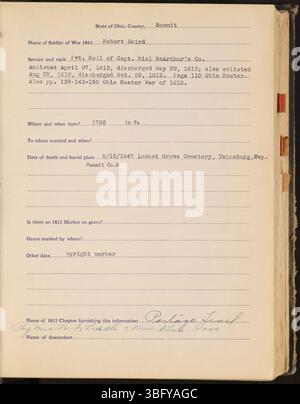 Le volume de 1939 documente les lieux de sépulture des soldats de l'Ohio qui ont servi pendant la guerre de 1812, identifiant l'emplacement de leurs tombes et préservant les archives historiques. Banque D'Images