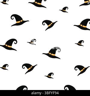 Modèle vectoriel sans couture de chapeaux de sorcière d'Halloween. Chapeau de sorcière et pixie Dust Halloween motif. Motif sans couture d'Halloween. Texture pour la conception et l'impression. Illustration de Vecteur