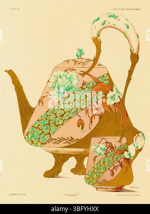 Jules Habert-Dys (peintre et graveur français) - fantaisie décorative - pot et tasse à thé - 1887 Banque D'Images