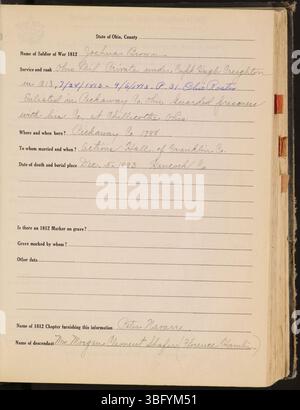 Le volume de 1939 identifie les lieux de sépulture des soldats de l'Ohio qui ont combattu pendant la guerre de 1812. Cet ensemble en plusieurs volumes est une ressource essentielle pour les historiens militaires et les généalogistes qui recherchent des archives funéraires dans l'Ohio. Banque D'Images