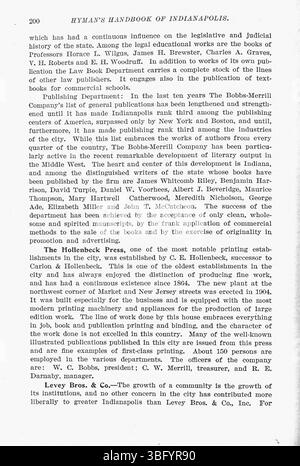 Hyman's 1907 Handbook fournit un aperçu de l'histoire d'Indianapolis, avec plus de 300 photos. Le livre, édité par Max R. Hyman, comprend un index détaillé et couvre les principaux aspects du développement de la ville. Banque D'Images