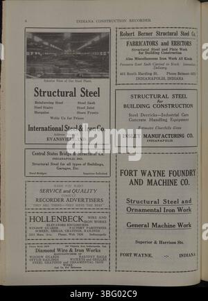L'Indiana construction Recorder, daté du 18 juin 1927, est la publication officielle de l'Indiana Society of Architects. Il fournit des mises à jour sur les associations de construction dans l'Indiana, les matériaux, les fournitures, les publicités, et les contrats et projets attribués à travers l'État. Banque D'Images