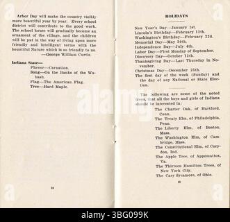 Le programme Arbor and Bird Day de 1915 met l'accent sur la plantation d'arbres, l'élevage des populations d'oiseaux locales et le rôle des deux dans la conservation de l'environnement dans l'Indiana. Banque D'Images