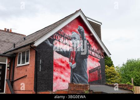 Bill Shankly mural à Anfield Road, Liverpool, Royaume-Uni. Représenté devant les portes Bill Shankly Banque D'Images