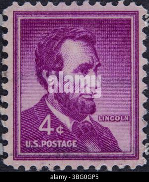 Abraham Lincoln, 1809, 1865, 16e président des États-Unis d'Amérique de 1861 à 1865. Portrait sur un timbre-poste américain Banque D'Images