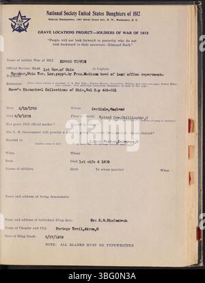 Le volume de 1939 identifie les lieux de sépulture des soldats de la guerre de 1812 dans l'Ohio. D'autres titres soulignent l'importance de localiser ces lieux de sépulture historiques pour la recherche généalogique et historique. Banque D'Images