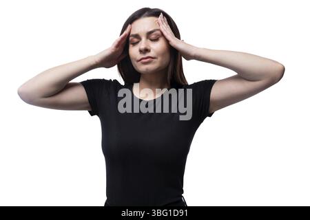 Jeune femme calme se détend les yeux fermés Banque D'Images