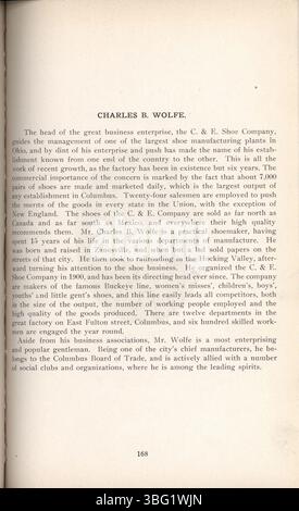 Cette page de 'Men Behind the Guns in the Making of Greater Columbus' (1906) présente des portraits et des biographies d'hommes dont les contributions professionnelles et commerciales ont été au cœur du développement de Columbus, Ohio, mettant en évidence les principales industries locales. Banque D'Images