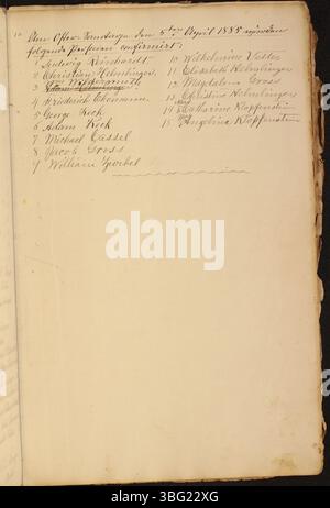 Le livre contient des registres officiels de baptême et d'autres actes d'église de 1835 à 1885 pour l'église Lutheran de Mark dans le canton de Clay, comté d'Auglaize, Ohio. Les registres sont tenus en allemand. Banque D'Images