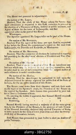 Ce document est une page du journal quotidien de la 16ème session de la Chambre des représentants de l'Indiana pour 1831-1832. La session a commencé le 5 décembre 1831 à Indianapolis, détaillant les activités législatives et les documents officiels. Banque D'Images
