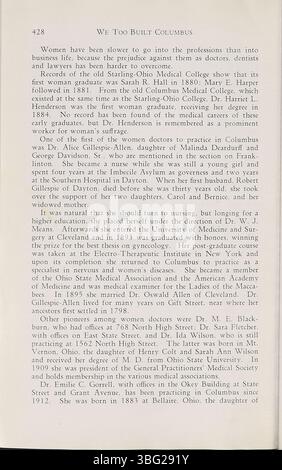 Cette section de « nous avons aussi construit Columbus » met l'accent sur les contributions des femmes dans la philanthropie, les services sociaux, les arts et la politique, mettant en évidence leur travail de 1797 à 1936. Banque D'Images