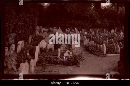 Une vue de pierres tombales miniatures marquant les lieux de sépulture des chiens dans le cimetière pour animaux de compagnie de Hyde Park, Londres. Les Arrases ont capturé cette image lors de leur tournée européenne de 1913. Banque D'Images