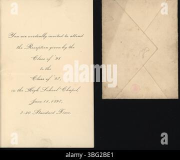 Invitation à la réception annuelle de la classe de 1897 à Central High School, le 11 juin 1897, à 19h30 dans la chapelle du lycée. Cette tradition a honoré la classe junior et existe depuis la fin des années 1870 Banque D'Images