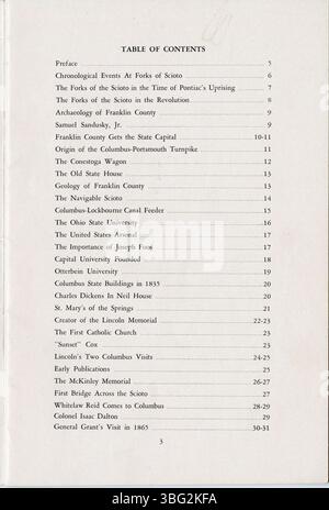 Ce pamphlet, publié en 1952 par la Franklin County Historical Society, donne un aperçu de 50 événements clés dans l'histoire du comté de Franklin, Ohio, y compris les étapes importantes dans le développement de Columbus. Banque D'Images