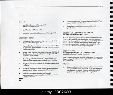 Cette section du Plan directeur global de 1993 pour les loisirs et les parcs de Hilliard comprend des stratégies de développement du parc, d’engagement communautaire et d’amélioration des installations visant à améliorer la qualité de vie des résidents de Hilliard. Banque D'Images