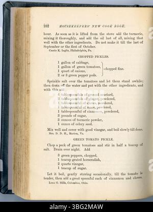 Cette page du « Housekeepers New Cook Book » de 1883 comprend des recettes alimentaires et des conseils pour des opérations domestiques efficaces. Banque D'Images