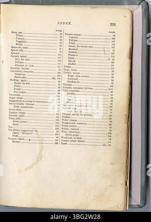Cette page du Housekeepers New Cook Book (1883) fournit de nombreuses recettes et des conseils de gestion de ménage. Il vise à aider les femmes de ménage de la fin du XIXe siècle à planifier les repas, à cuisiner et à entretenir efficacement le ménage. Banque D'Images
