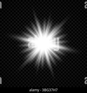 Effet lumineux des reflets de lentille. Lumières blanches brillantes effets d'étoiles avec des étincelles sur un fond transparent. Illustration vectorielle Illustration de Vecteur