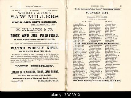 Page 26 du Wayne County Farmers Directory de 1884, qui documente les agriculteurs du comté de Wayne, Indiana, et du comté de Preble, Ohio, y compris les biographies, croquis et répertoires des villes locales. Banque D'Images