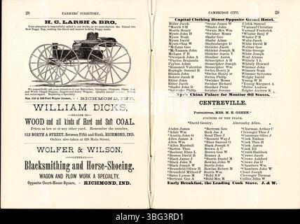La page 16 du répertoire des agriculteurs du comté de Wayne de 1884 comprend le volume 1 avec des détails sur les agriculteurs du comté de Wayne et le volume 2 avec des répertoires de village et des biographies du comté de Preble, Ohio. Banque D'Images
